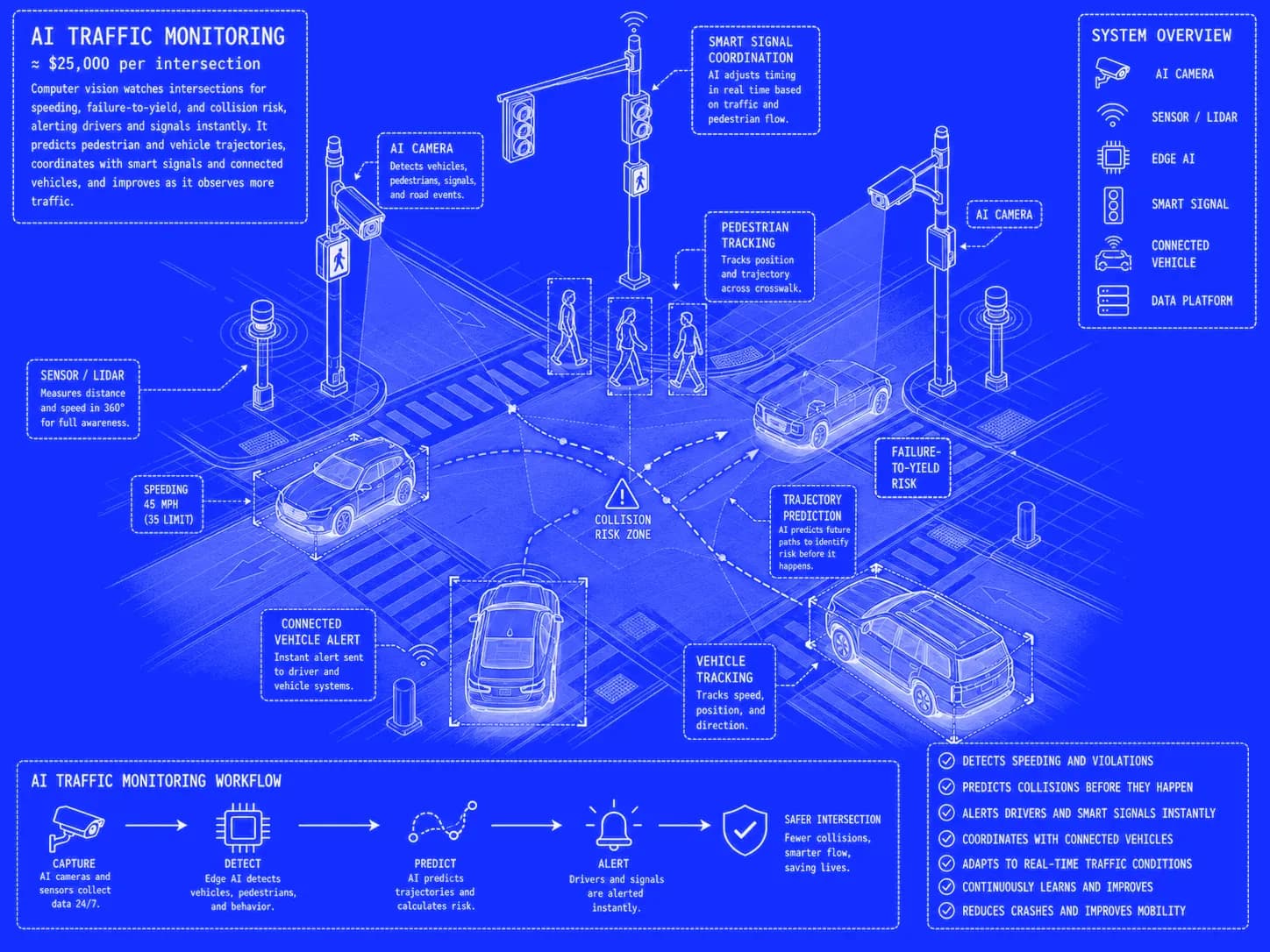 Panel: AI traffic monitoring — est. cost ≈ $25,000 per intersection